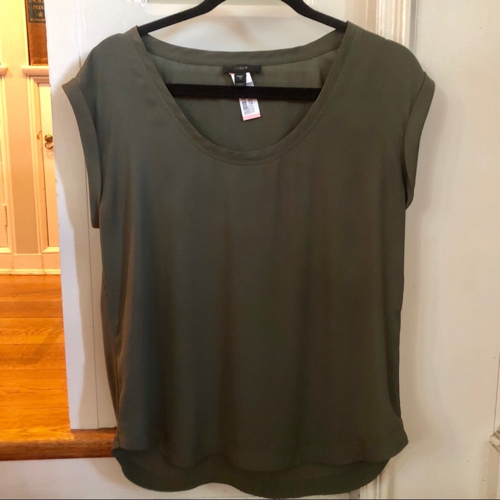 J. Crew Olive Green Silk Shell Top Size 10